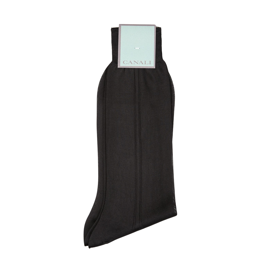 A pair of Black Ankle Length Silk Dress Socks by Canali showcased on a pristine white background.