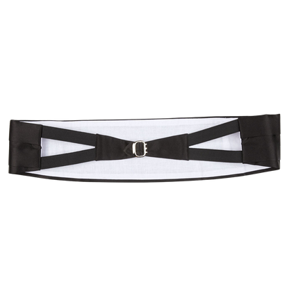 A Canali Black Pure Silk Pleated Cummerbund with a buckle made of pure silk.