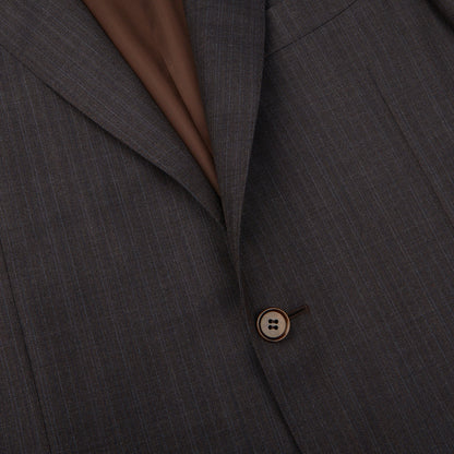 A close up of a Canali Blue Brown Melange Striped Wool Suit with brown buttons made of virgin wool.
