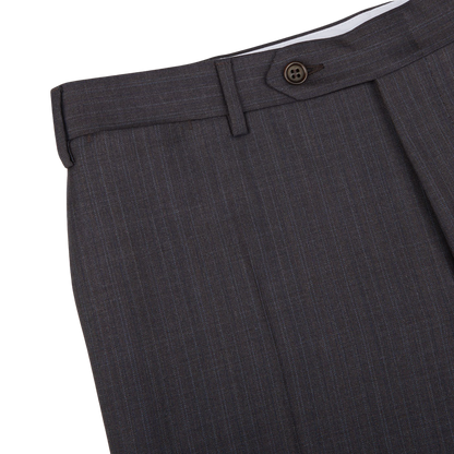A close up of Canali Blue Brown Melange Striped Wool Suit pants.