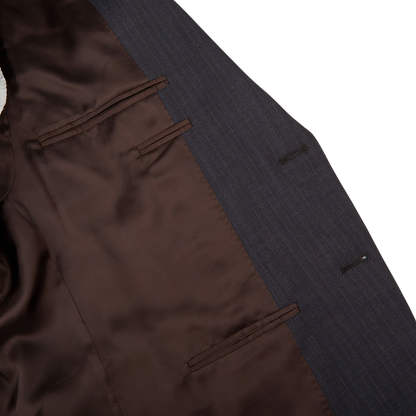 A close up of a Canali Blue Brown Melange Striped Wool Suit.