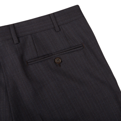 Canali Blue Brown Melange Striped Wool Suit trousers.