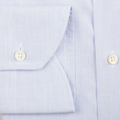 A Canali Blue Mini-Check Cotton Single Cuff Shirt.