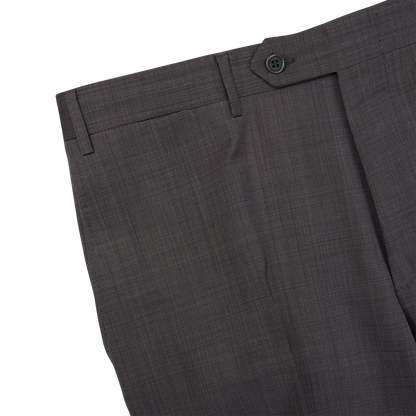 A close up of Canali Charcoal Wool End On End Flat Front Trousers.