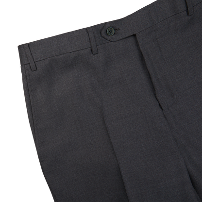 A close up image of a Canali Charcoal Grey Wool Notch Lapel Suit pant, formal and timeless in style.