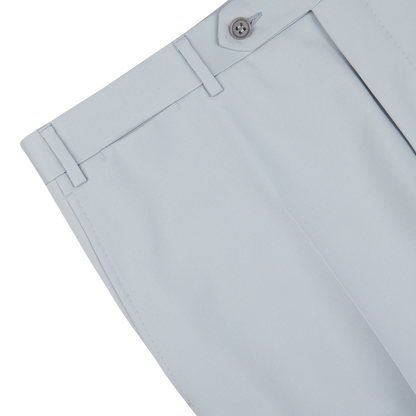 Dove Grey Flat Front Wool Twill Trousers in pure wool twill with a button closure and sharp creases by Canali.