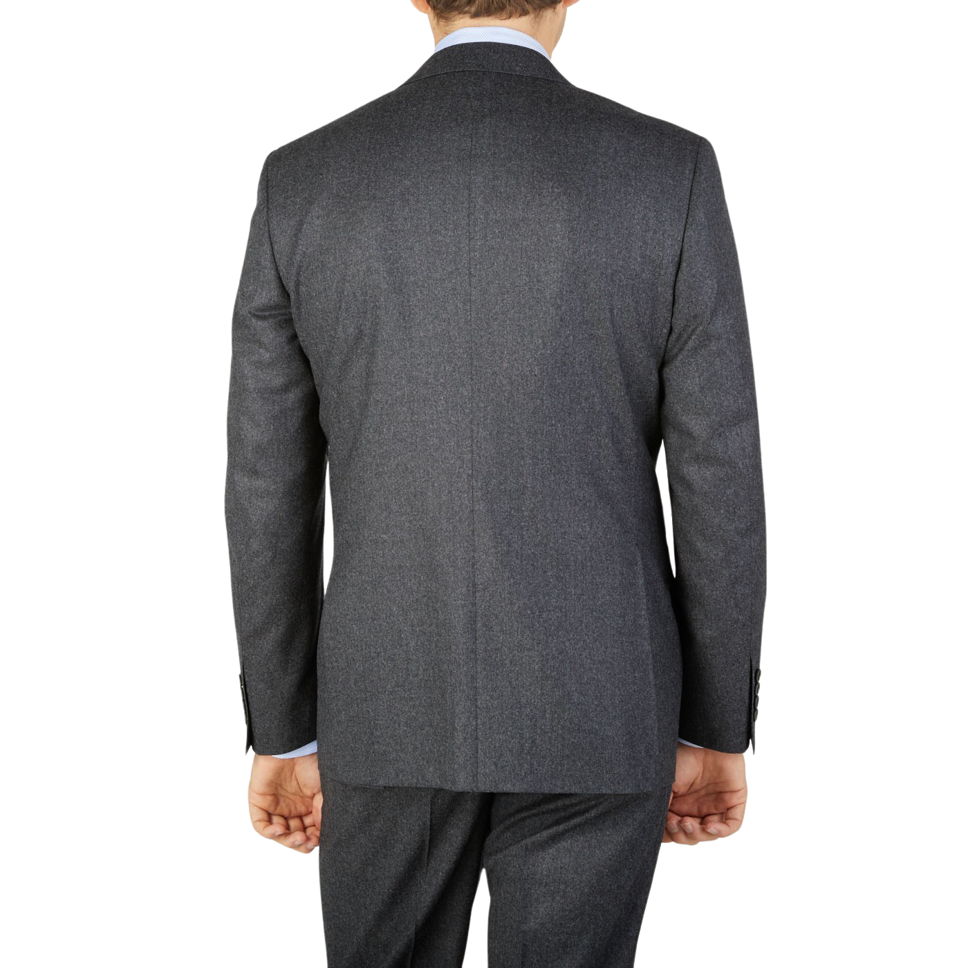 The back view of a man in a Canali Grey Melange Wool Flannel Suit.