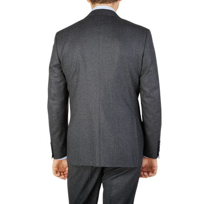 The back view of a man in a Canali Grey Melange Wool Flannel Suit.