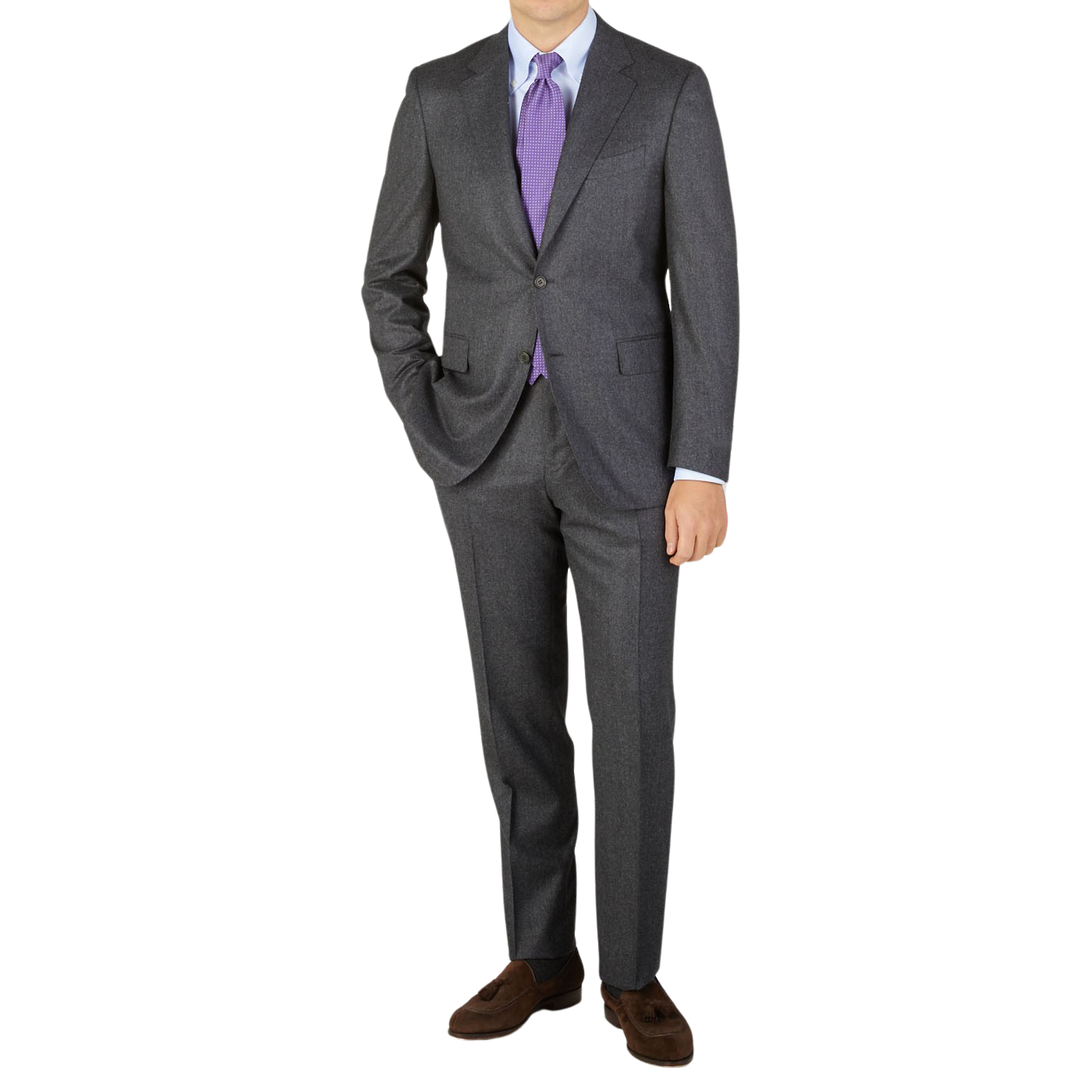 A man wearing a Canali Grey Melange Wool Flannel Suit.