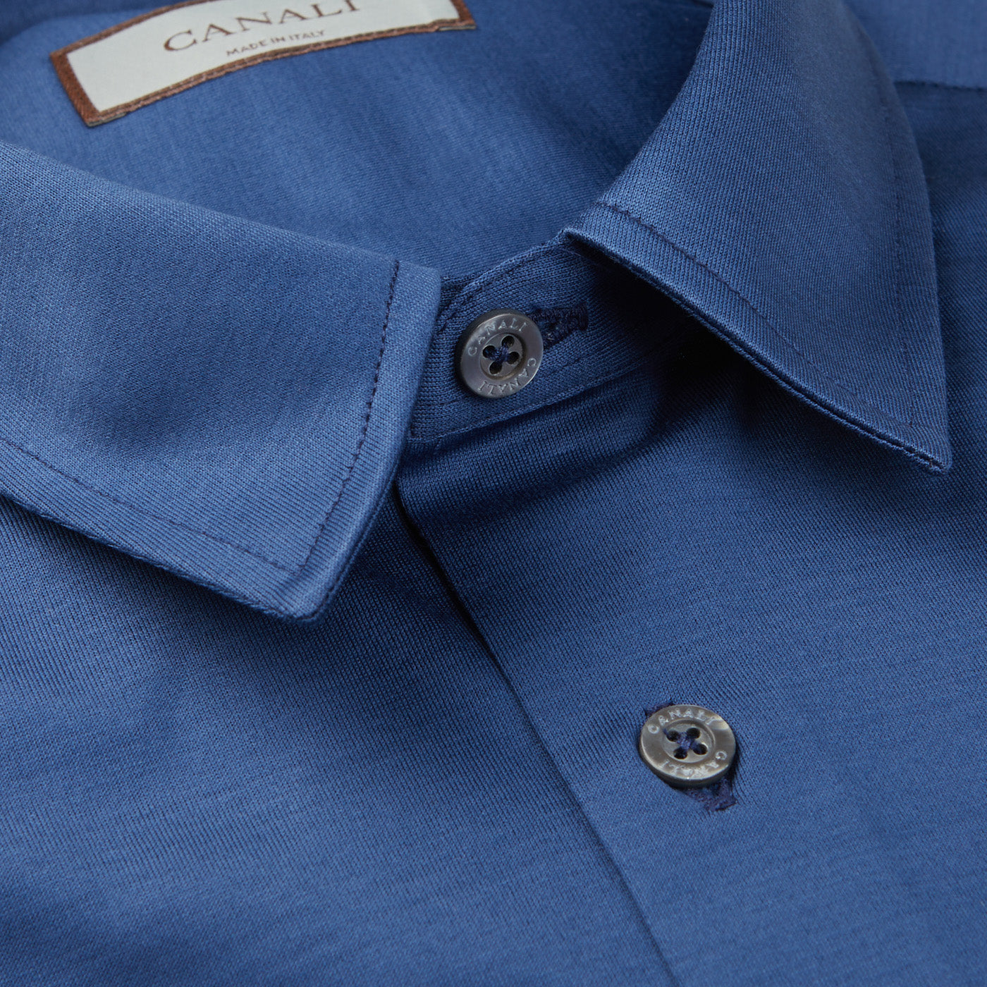 The Canali Indigo Blue Cotton Jersey Casual Shirt, perfect for the contemporary man.