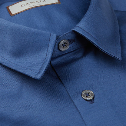 The Canali Indigo Blue Cotton Jersey Casual Shirt, perfect for the contemporary man.
