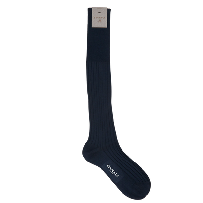 Navy Blue Knee Long Ribbed Cotton Socks