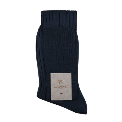 Navy Blue Knee Long Ribbed Cotton Socks