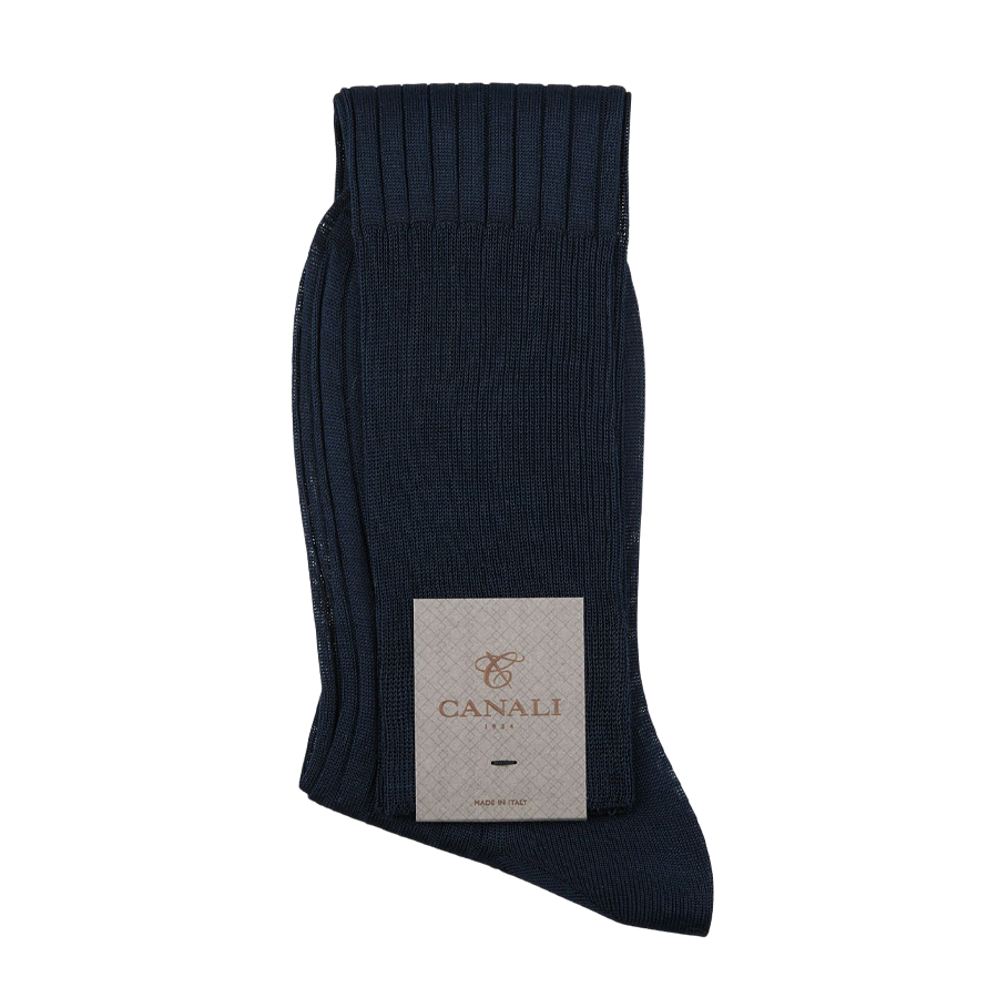Navy Blue Knee Long Ribbed Cotton Socks