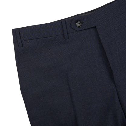 Men | Canali Navy Puppytooth Wool Stretch Flat Front Trousers - gallery image 1.