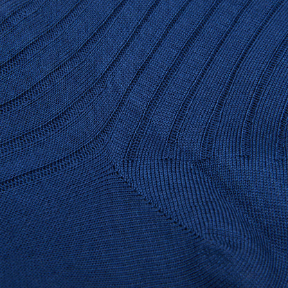 A close up image of a Royal Blue Ribbed Cotton Sock made by Canali.