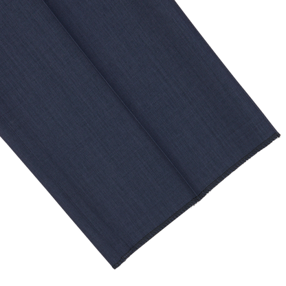 Slate Blue Semi-Plain Wool Flat Front Trousers by Canali, with a fine texture, displayed on a white background.