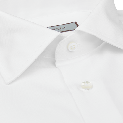 A White Cotton Double Cuff Plain Dress Shirt from Canali, made of cotton fabric, featuring a white collar.