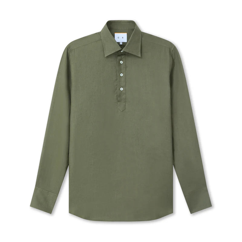 Dark Green Linen Popover Shirt