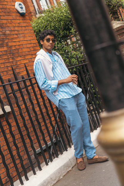 Sugar Packet Blue Linen Drawstring Trouser