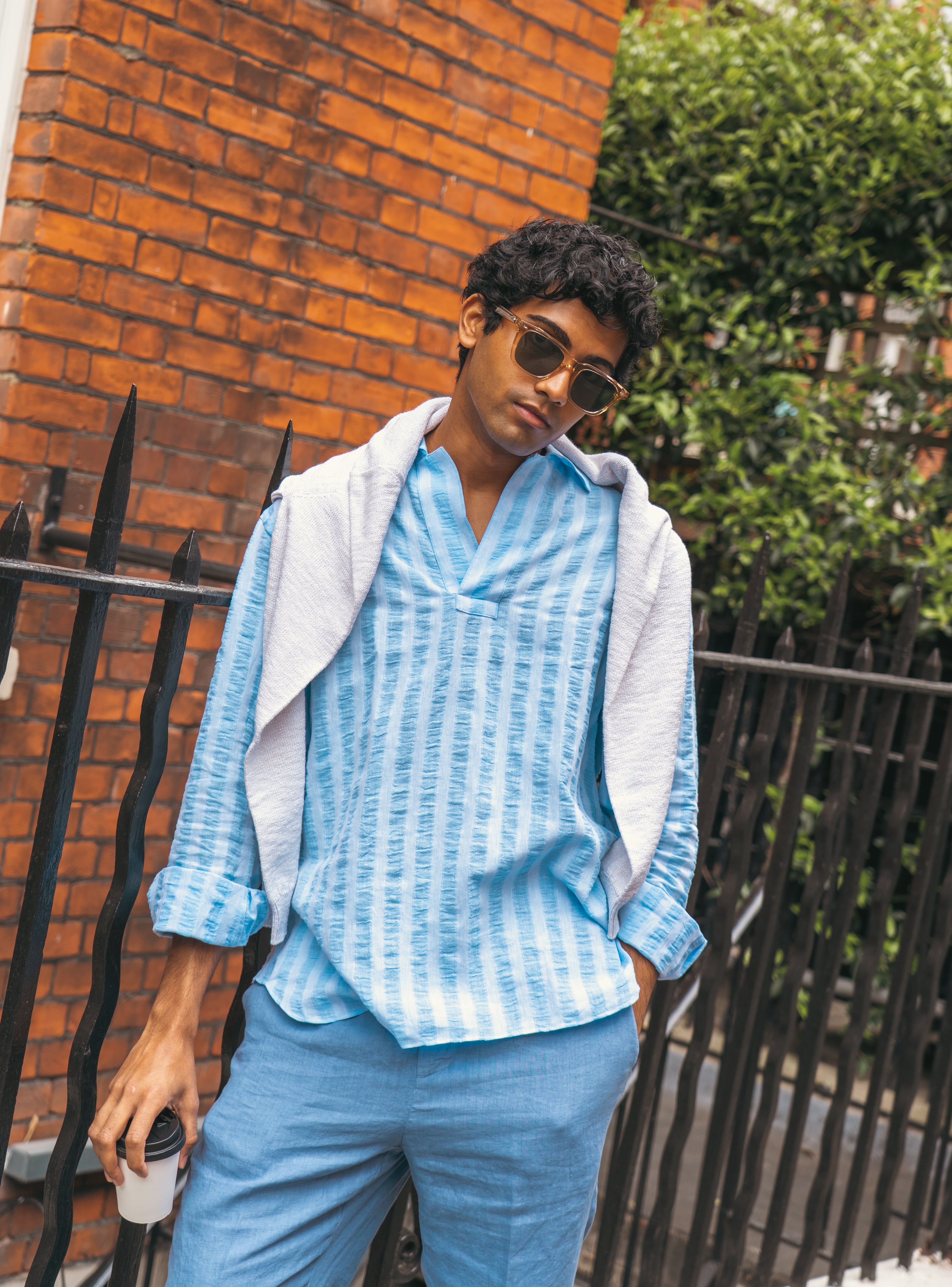 Sugar Packet Blue Linen Drawstring Trouser