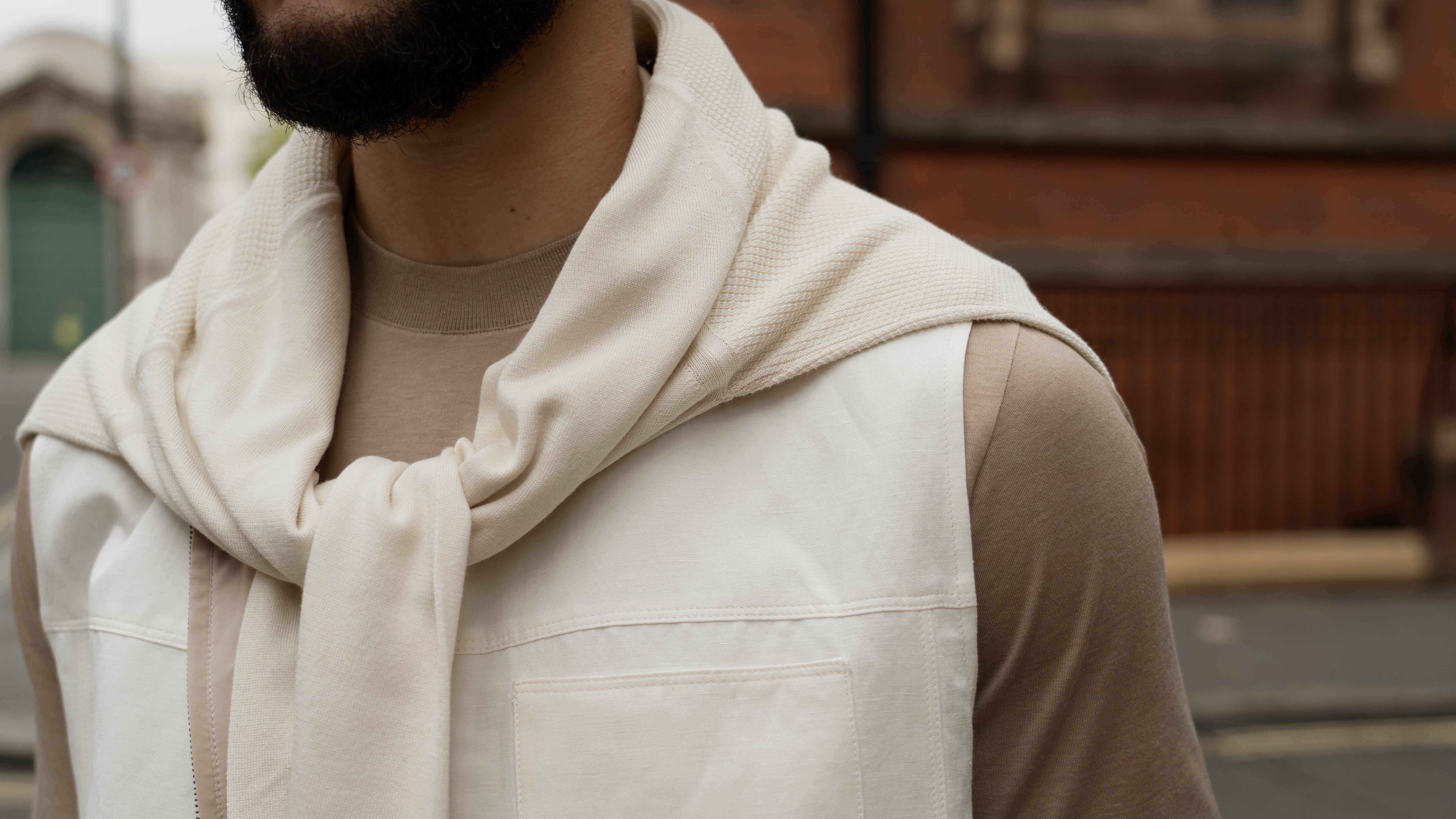 White/Beige Linen/Silk Reversible Gilet