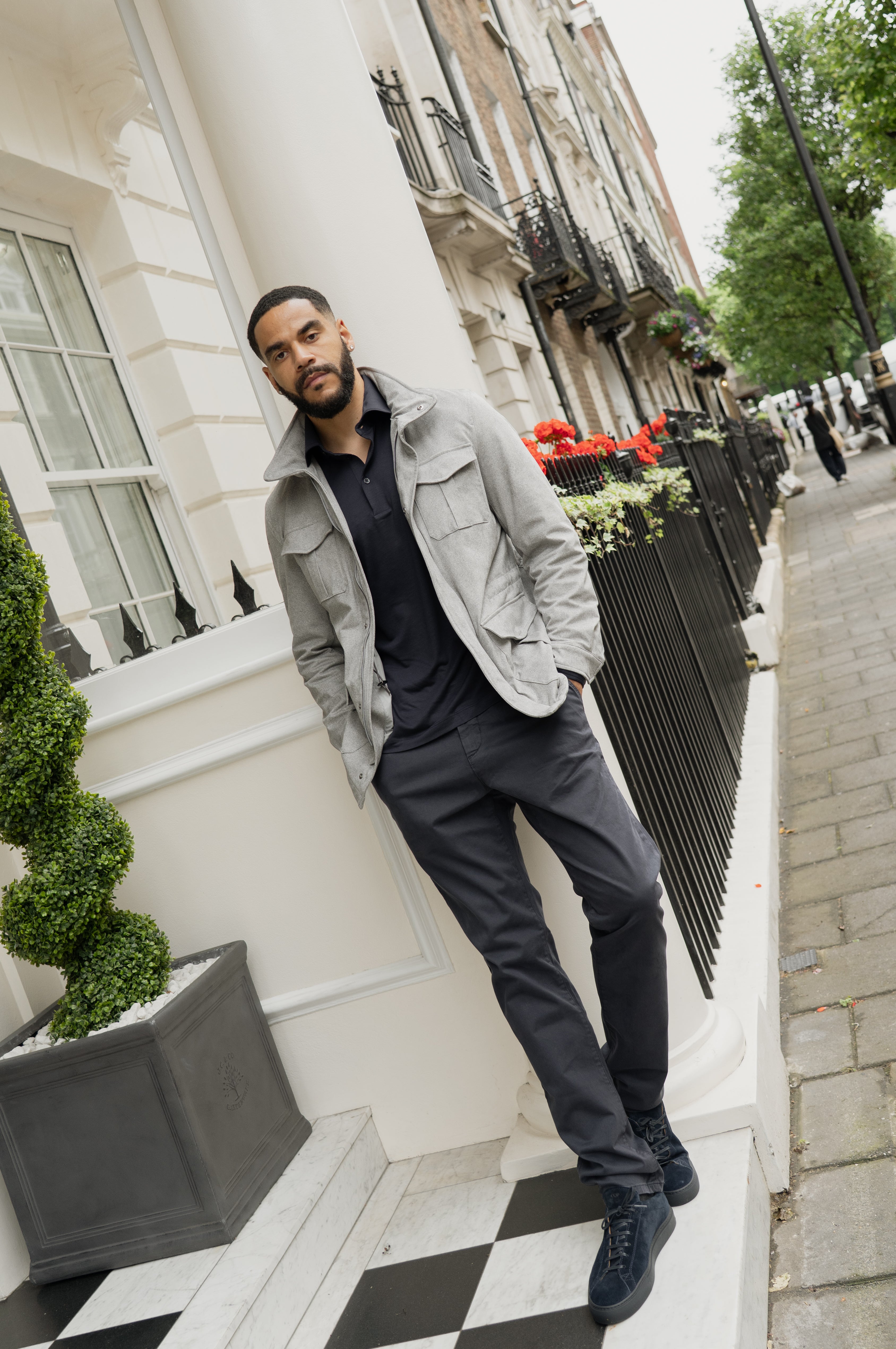 Navy Blue Nylon Stretch Drawstring Trousers