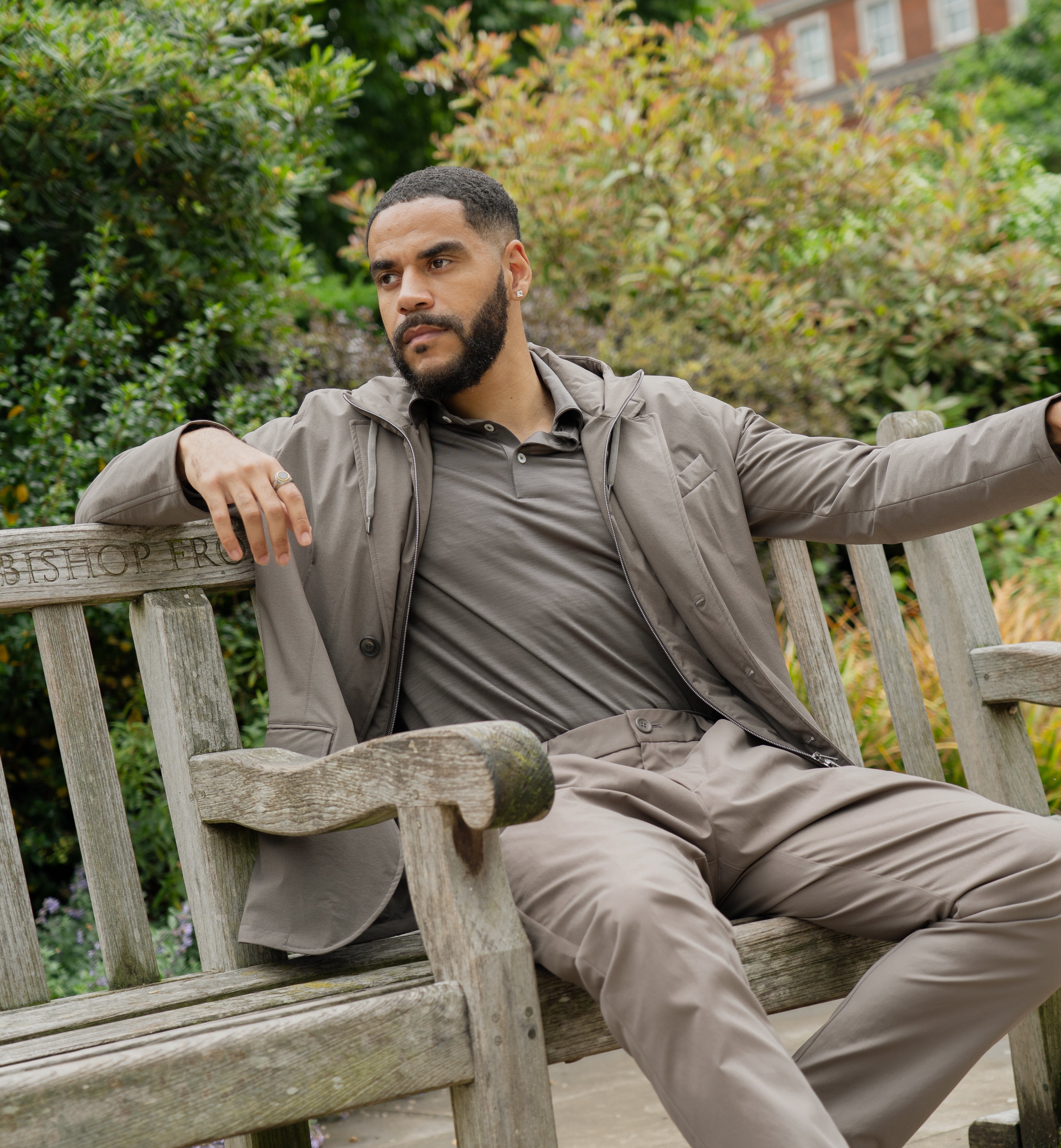 Dark Beige Nylon Stretch Drawstring Trousers