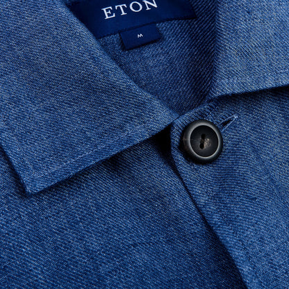 Eton Blue Linen Twill Overshirt Brim