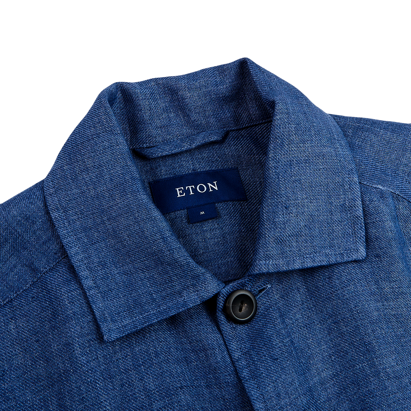 Eton Blue Linen Twill Overshirt Collar