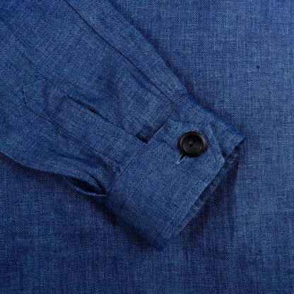 Eton Blue Linen Twill Overshirt Cuff