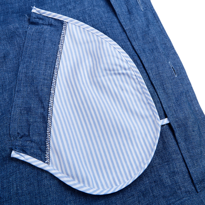 Eton Blue Linen Twill Overshirt Inside