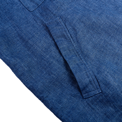 Eton Blue Linen Twill Overshirt Side Pocket