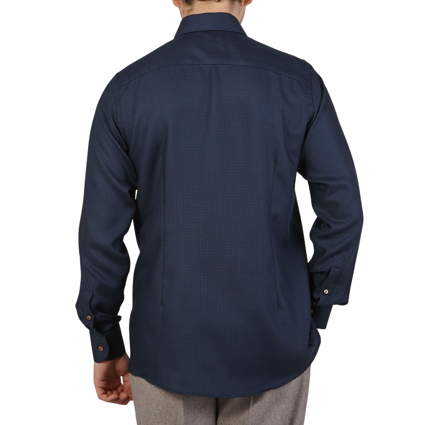 Eton Blue Puppystooth Merino Wool Contemporary Shirt Back