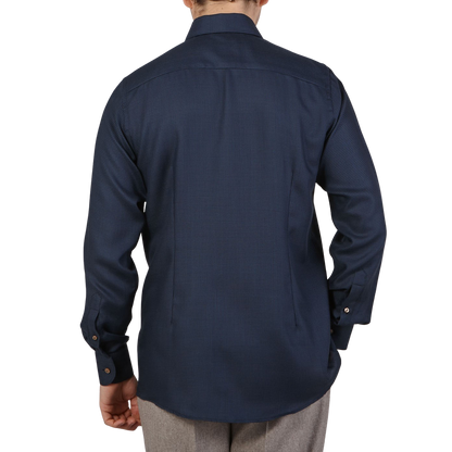 Eton Blue Puppystooth Merino Wool Contemporary Shirt Back