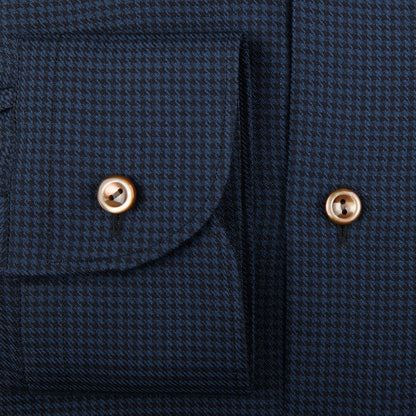 Eton Blue Puppystooth Merino Wool Contemporary Shirt Cuff