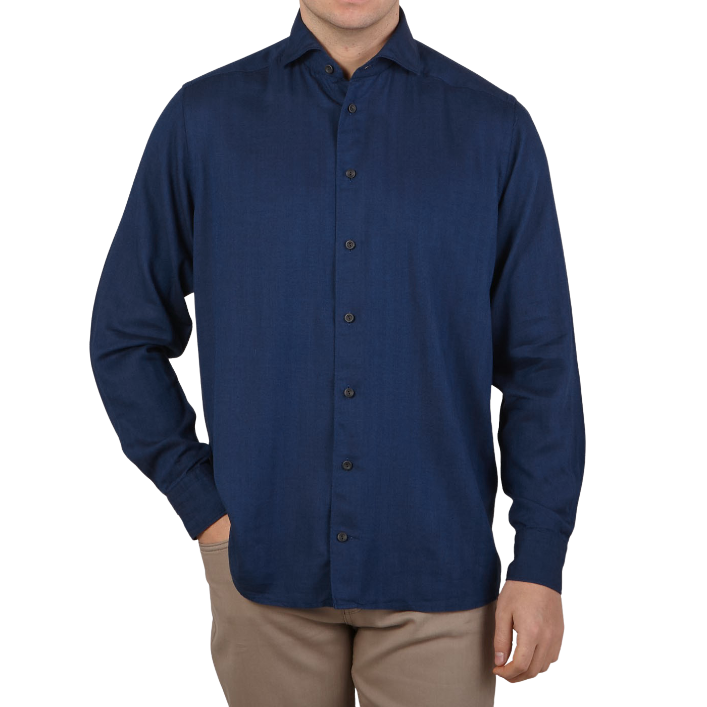 Eton Dark Blue Cotton Tencel Contemporary Shirt Front