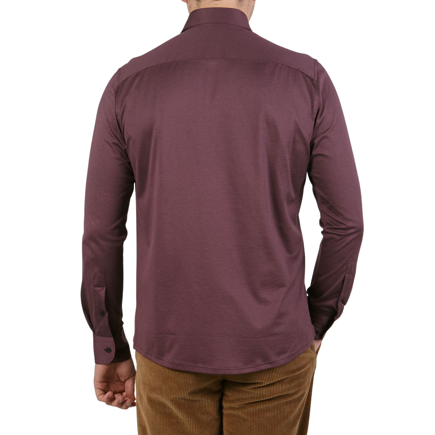 Eton Dark Red Knitted Cotton Pique Shirt Back