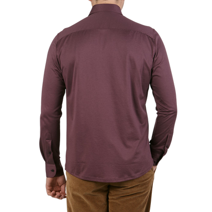 Eton Dark Red Knitted Cotton Pique Shirt Back