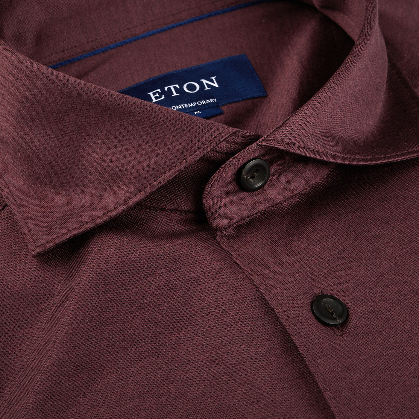 Eton Dark Red Knitted Cotton Pique Shirt Collar