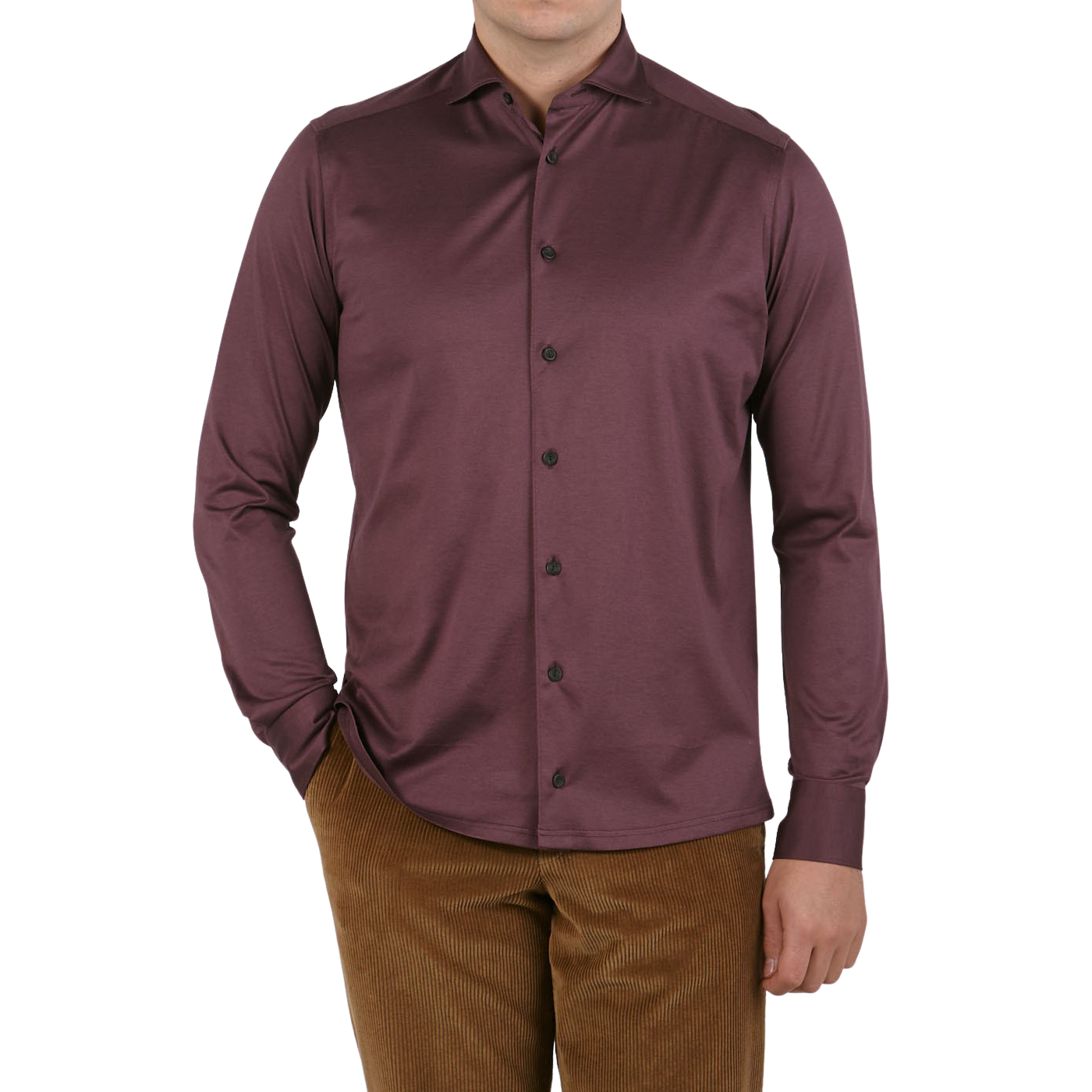 Eton Dark Red Knitted Cotton Pique Shirt Front