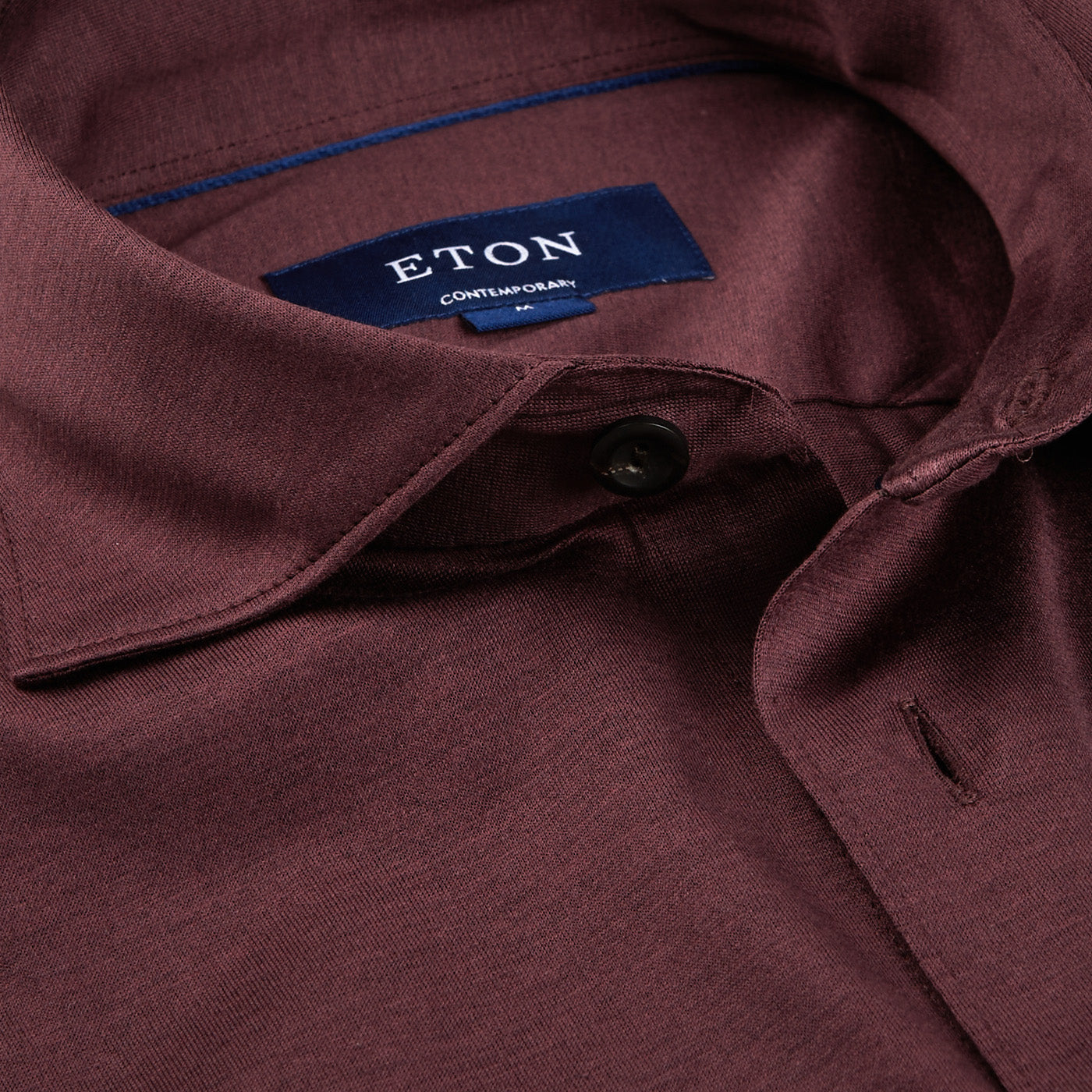Eton Dark Red Knitted Cotton Pique Shirt Open