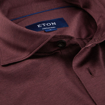 Eton Dark Red Knitted Cotton Pique Shirt Open