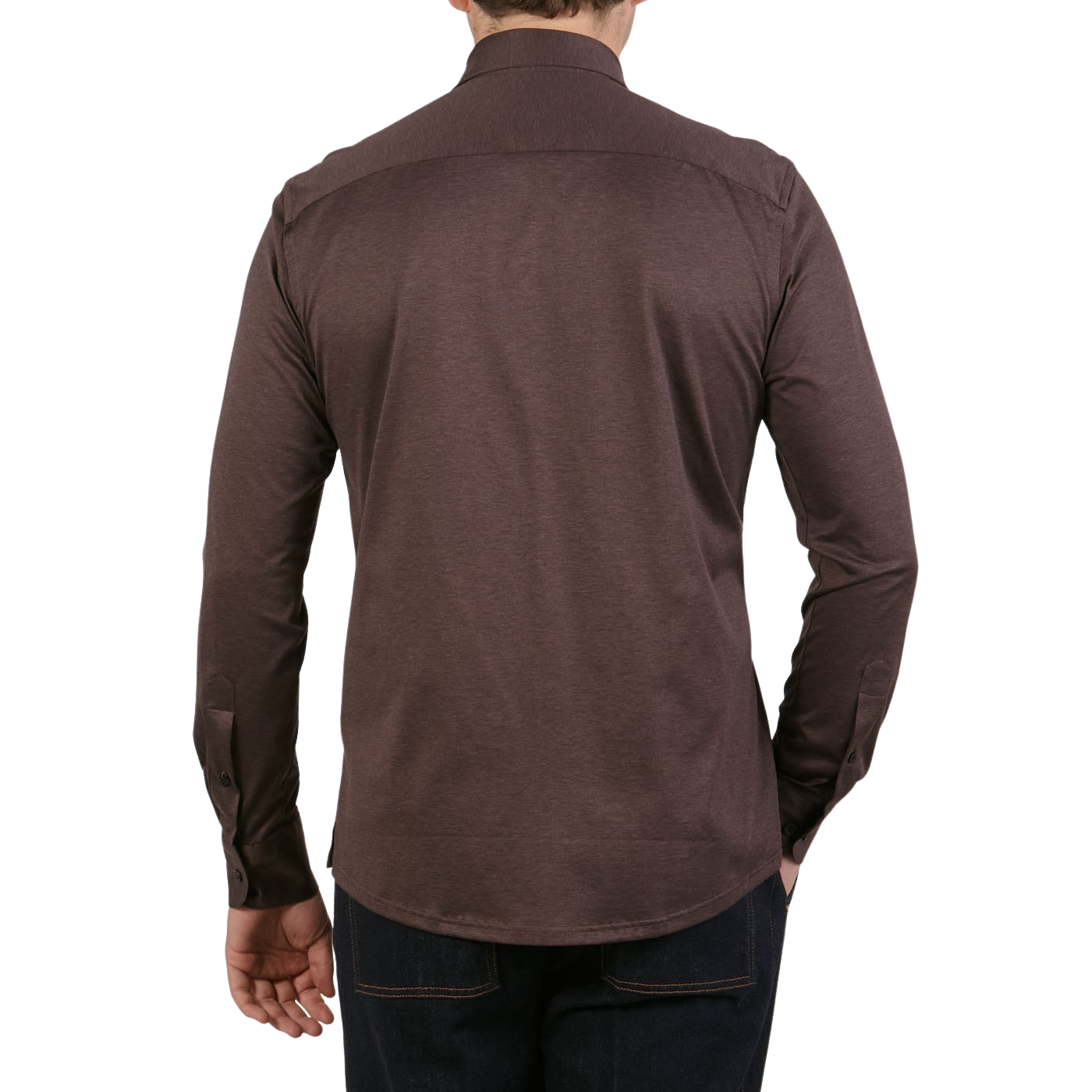 Eton Mahogany Brown Knitted Cotton Pique Shirt Back