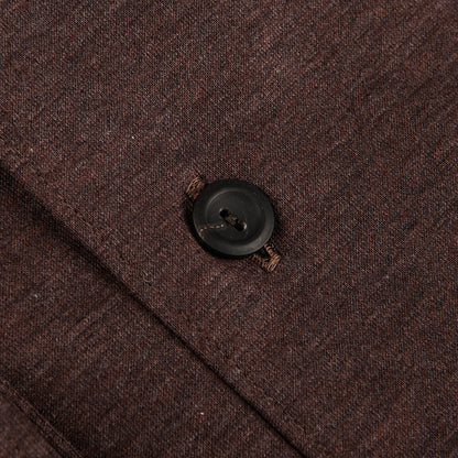 Eton Mahogany Brown Knitted Cotton Pique Shirt Button