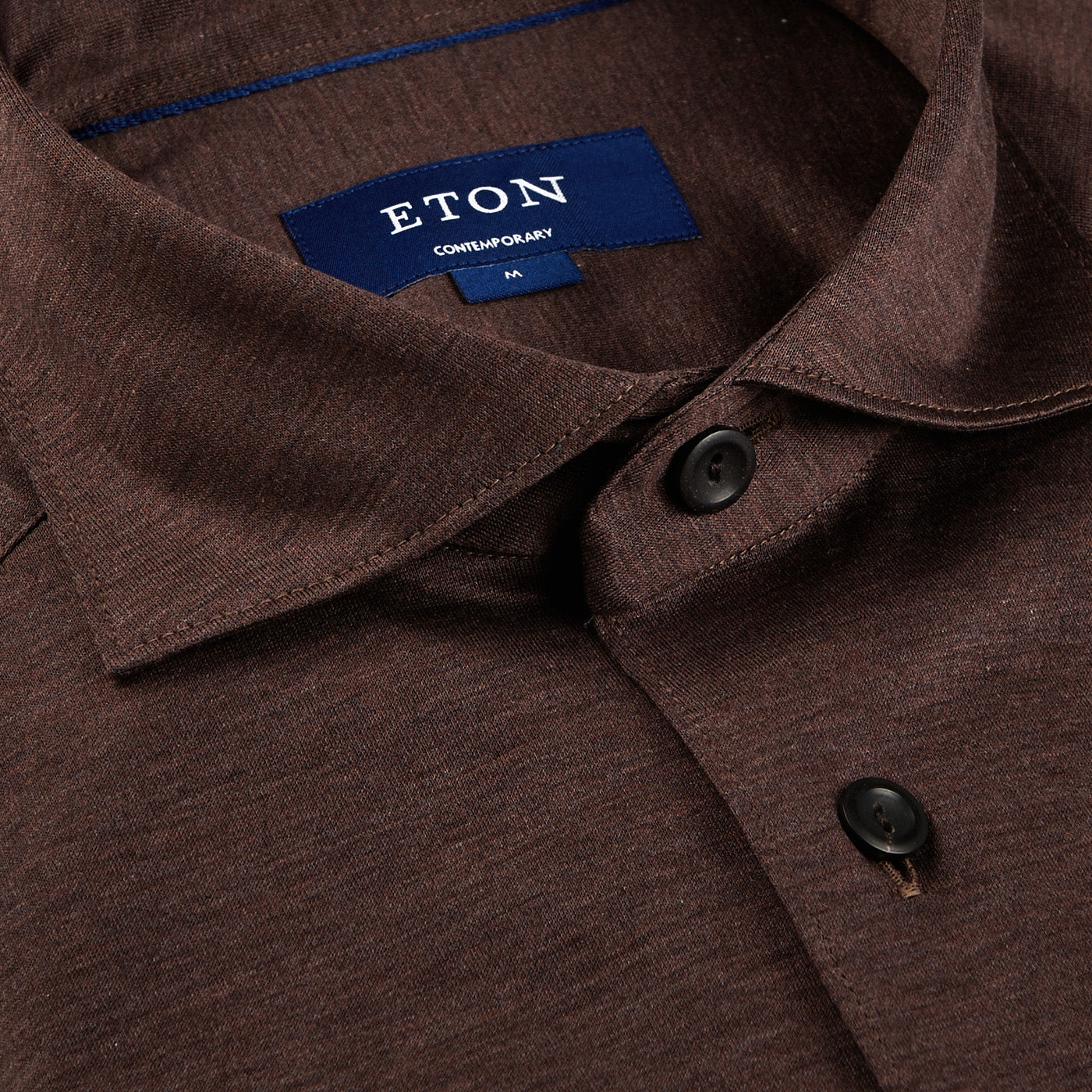 Eton Mahogany Brown Knitted Cotton Pique Shirt Collar