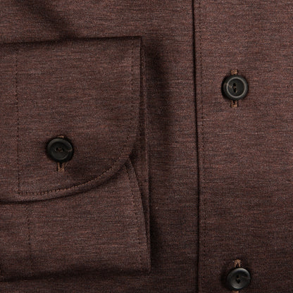 Eton Mahogany Brown Knitted Cotton Pique Shirt Cuff