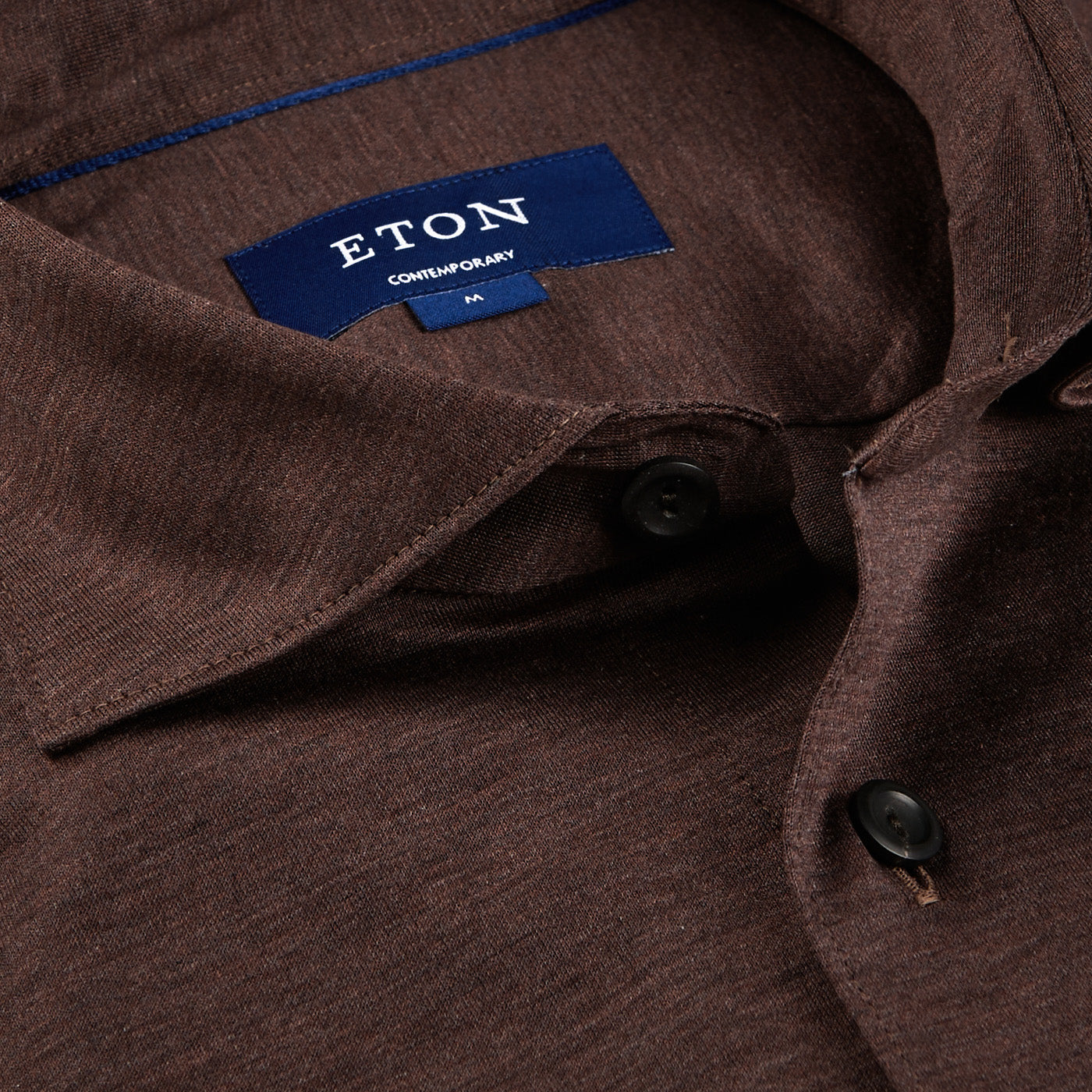 Eton Mahogany Brown Knitted Cotton Pique Shirt OpenEton Mahogany Brown Knitted Cotton Pique Shirt Open