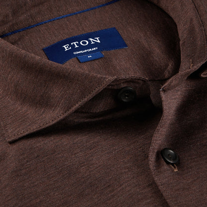 Eton Mahogany Brown Knitted Cotton Pique Shirt OpenEton Mahogany Brown Knitted Cotton Pique Shirt Open
