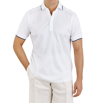 Eton White Filo di Scozia Cotton Polo Shirt Front
